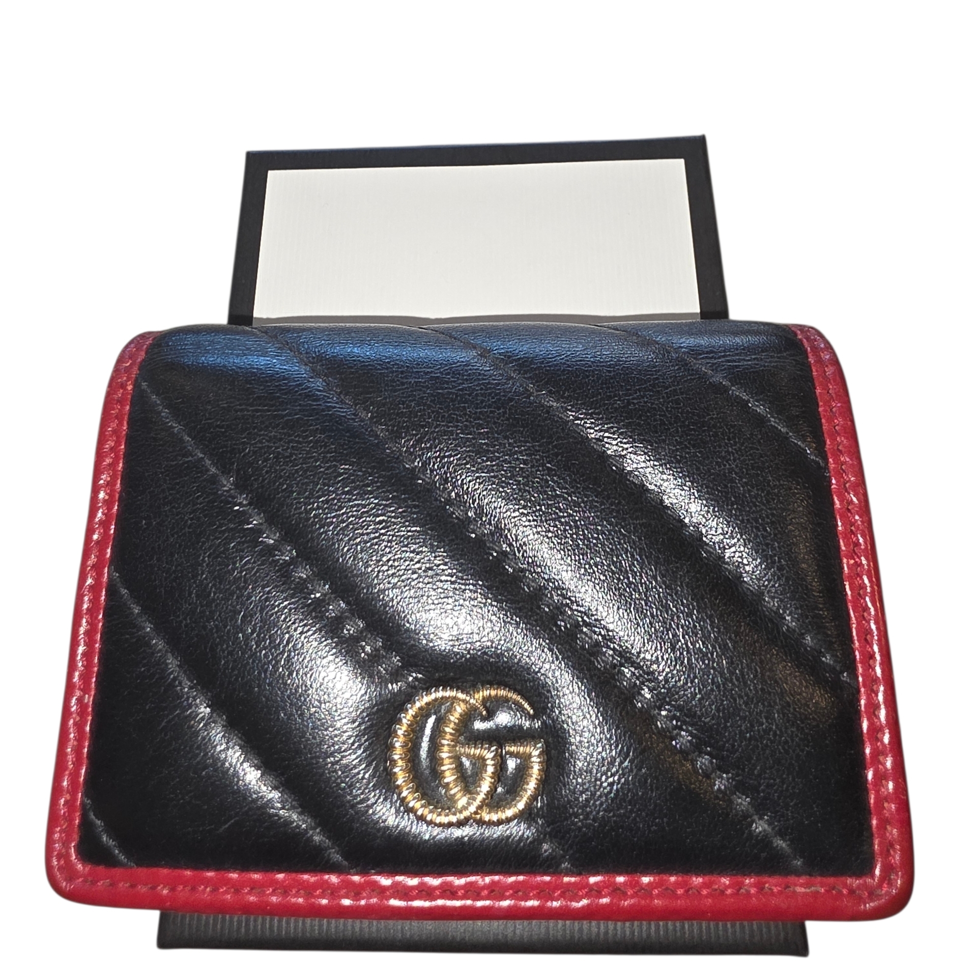 Gucci Gg Marmont Diagonal Matelass Leather Compact Wallet Black